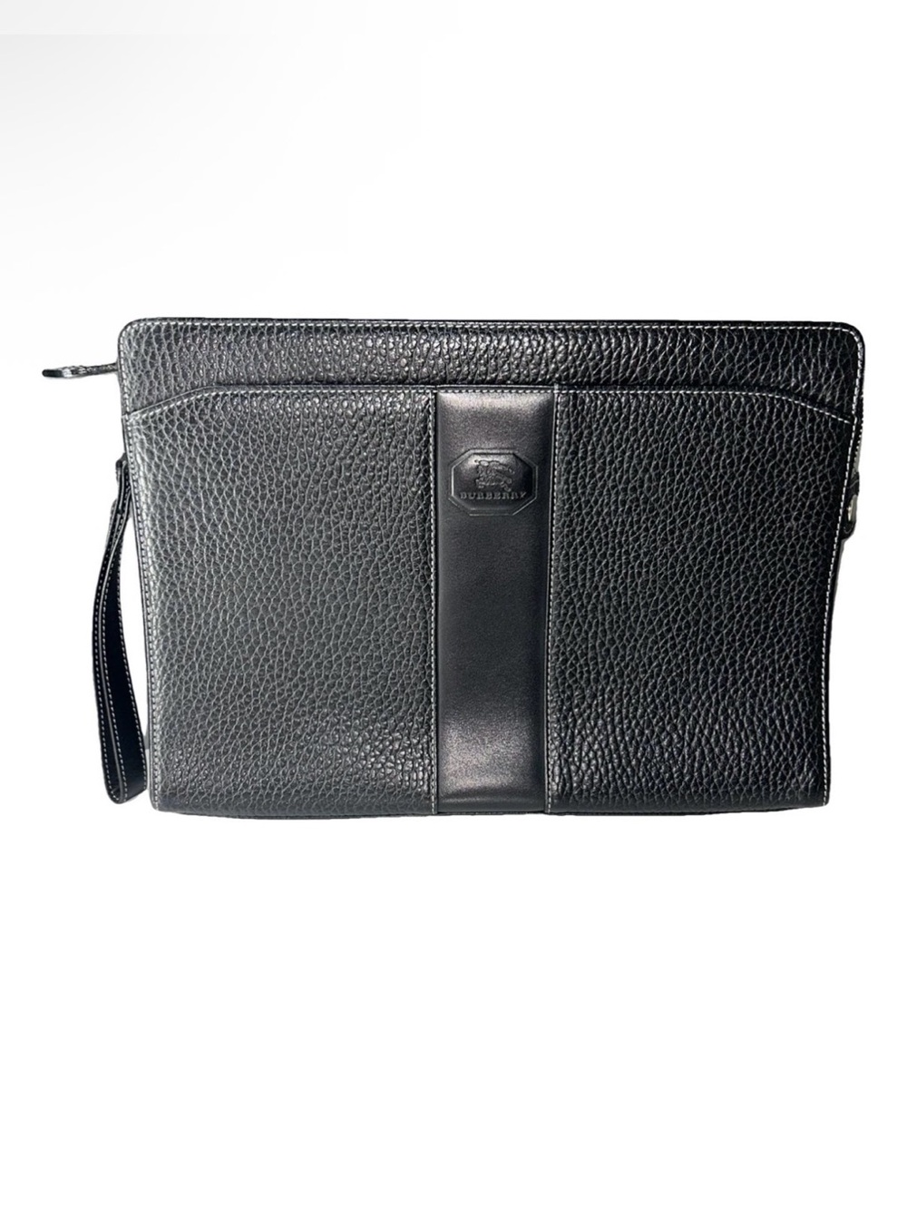 Burberry Black Leather Nova Check Clutch Bag Wristlet